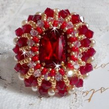 Ruby ring med en boheme krystal cabochon broderet i rubin stil